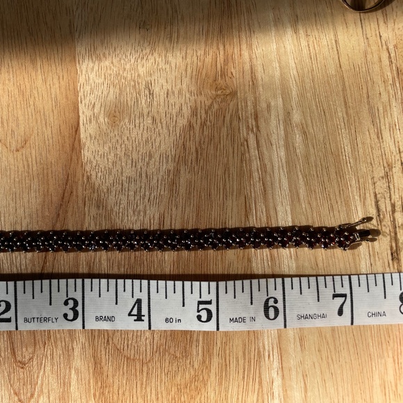 Garnet Ring & Bracelet Set - Vintage 1990's - Sterling Silver Washed Gold Sz 8 - Picture 10 of 12